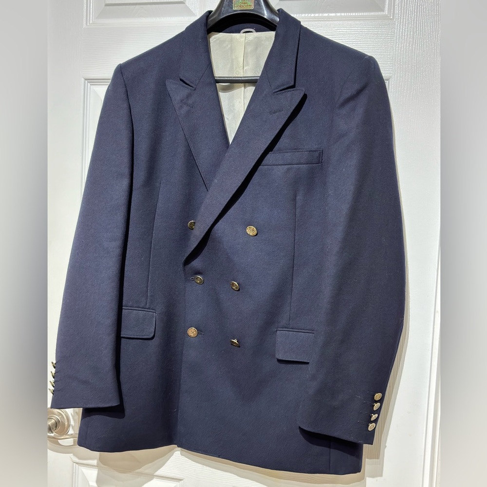 Nino Cerruti Double Breasted Classic Navy Wool Jacket with signature Gold button